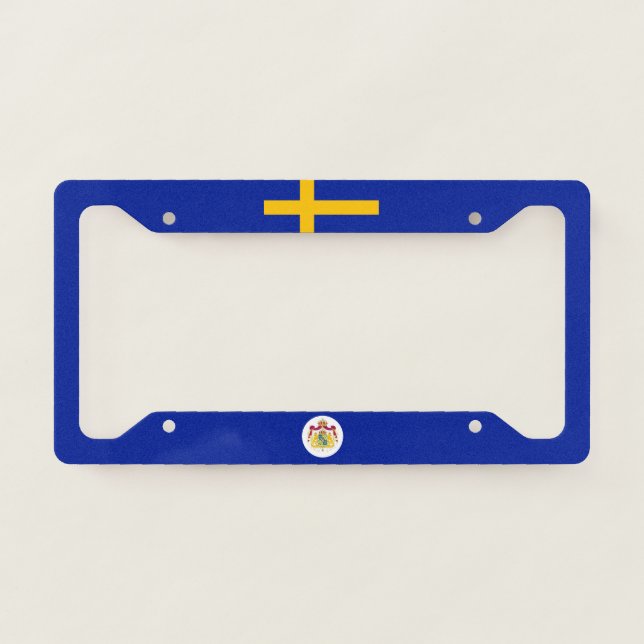 Swedish flag-coat of arms license plate frame (Front)