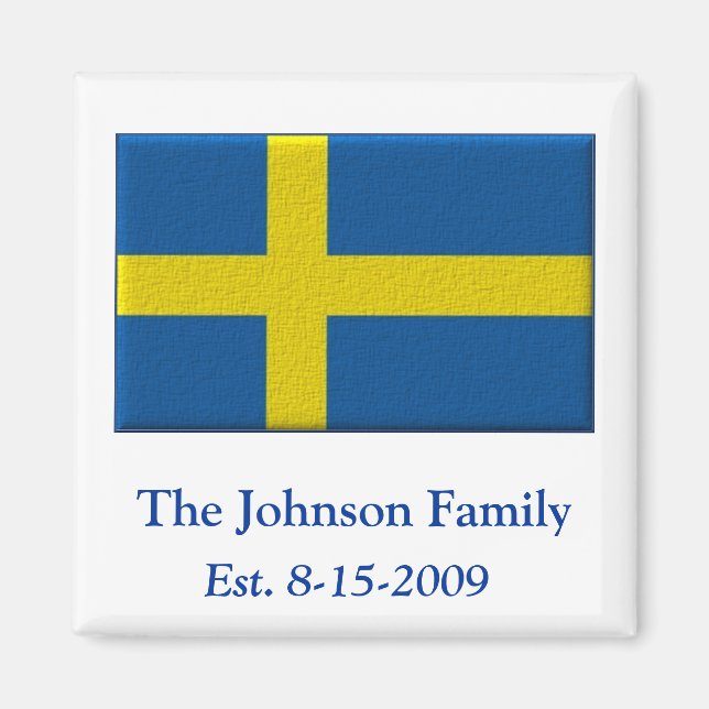 Swedish Flag Custom Family Name Dated Magnet (Front)