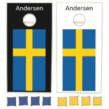 Swedish Flag Custom Natural Wood Cornhole Set