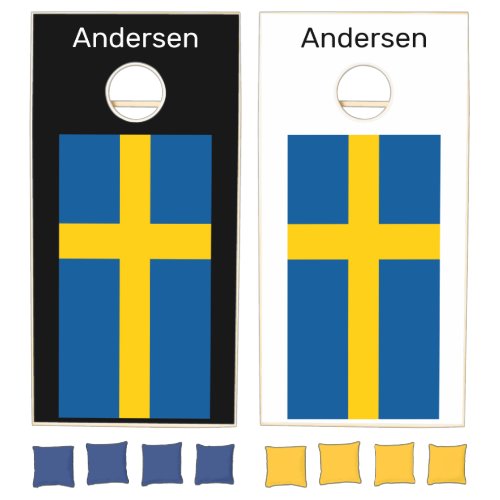 Swedish Flag Custom Natural Wood Cornhole Set