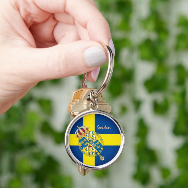 Swedish flag, emblem & Sweden holiday / sports Key Keychain (Hand)