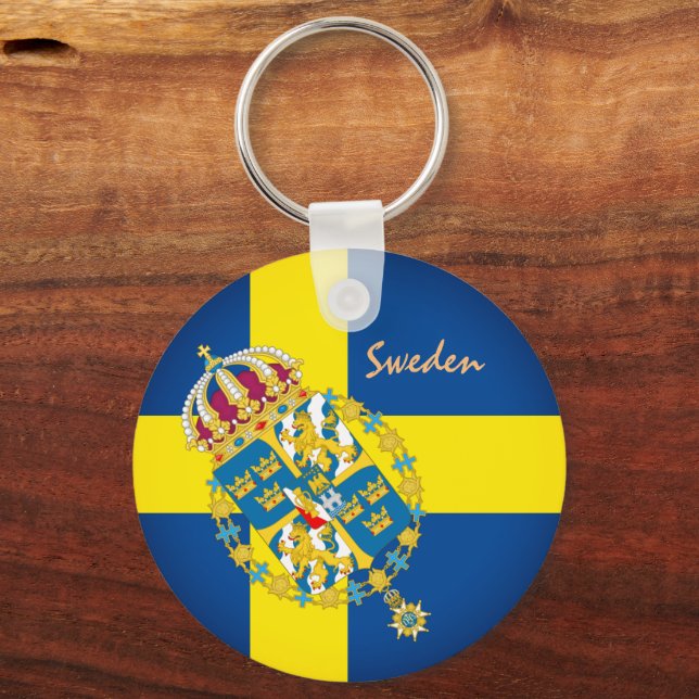 Swedish flag, emblem & Sweden holiday / sports Keychain (Front)