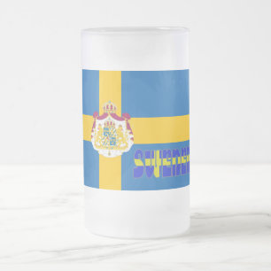 Swedish flag frosted glass beer mug