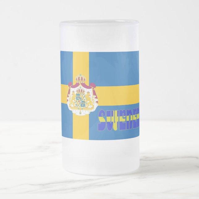 Swedish flag frosted glass beer mug (Center)