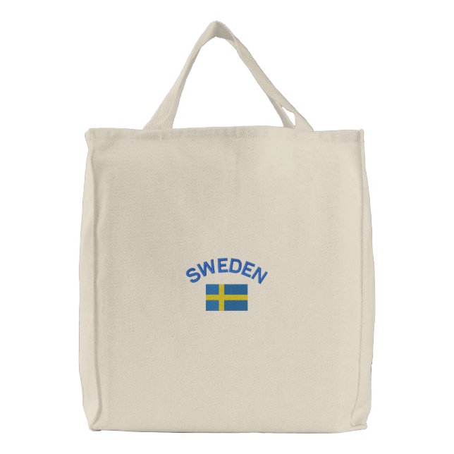 Swedish Flag in Blue and Yellow Embroidered Tote Bag (Front)