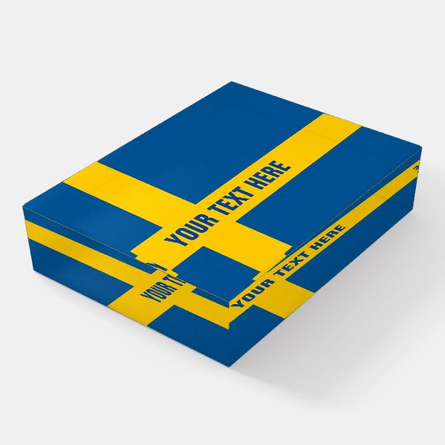 Swedish flag of Sweden custom paperweight gift (Angled)