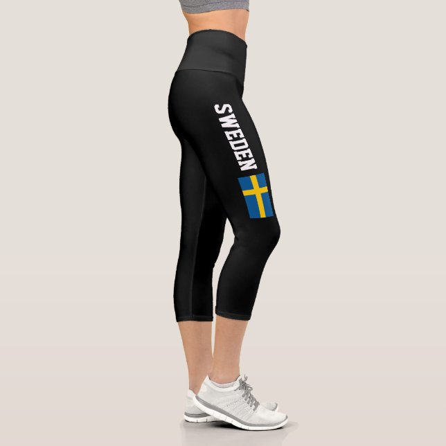 Swedish flag of Sweden high waist Capri leggings (Right)