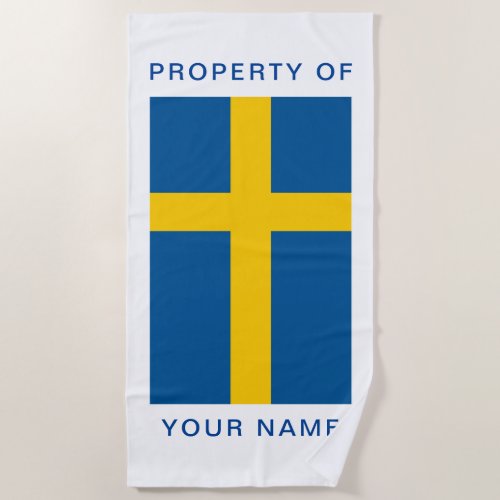 Swedish flag of Sweden personalized beach towel