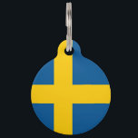 Swedish flag of Sweden pet tag for new dog or cat<br><div class="desc">Swedish flag of Sweden pet tag for new dog or cat. Customizable ring label with personalized pet name and phone number. Simple way to retrieve your animal pet. Nice for terrier, collie, sheepdog etc. Presents for new pet owner, dog walker, pet rescue service, etc. Upload your own image optionally. Scandinavian...</div>