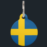 Swedish flag of Sweden pet tag for new dog or cat<br><div class="desc">Swedish flag of Sweden pet tag for new dog or cat. Customizable ring label with personalized pet name and phone number. Simple way to retrieve your animal pet. Nice for terrier, collie, sheepdog etc. Presents for new pet owner, dog walker, pet rescue service, etc. Upload your own image optionally. Scandinavian...</div>