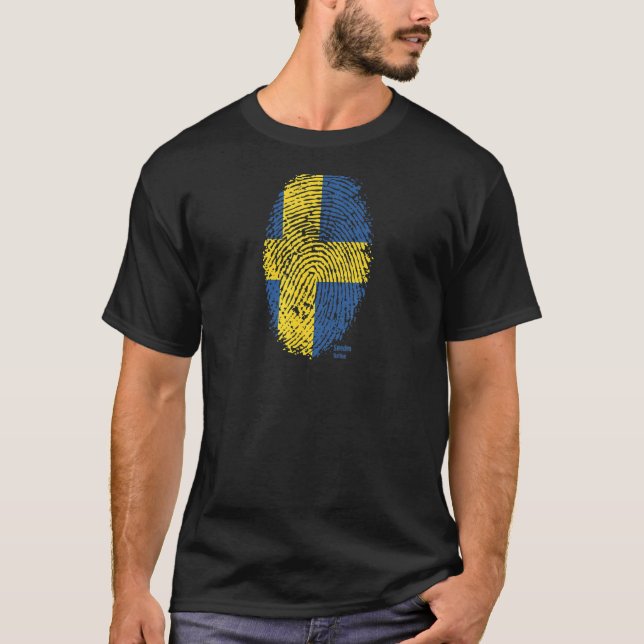 Swedish Flag On Thumbprint T-Shirt (Front)