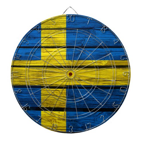 Swedish Flag Rustic Wood Dartboard