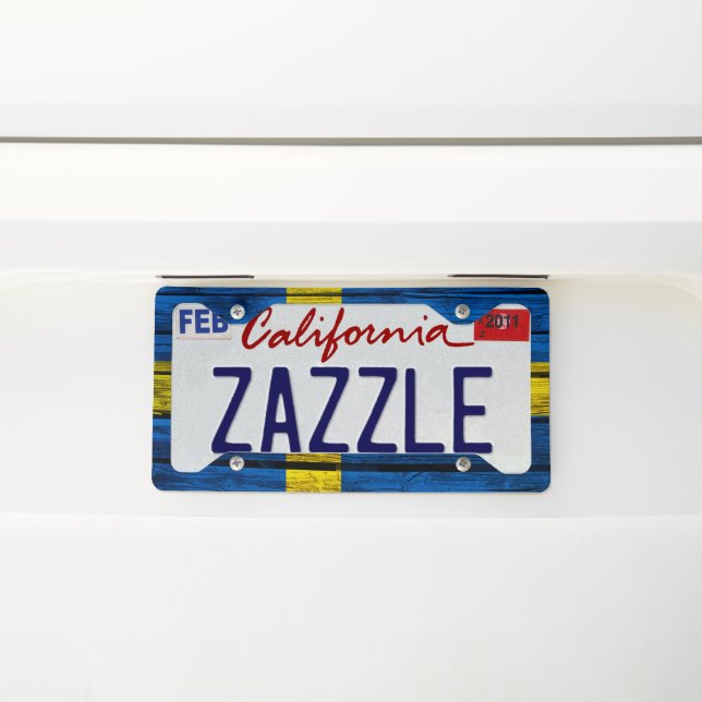 Swedish Flag Rustic Wood License Plate Frame (On Car)