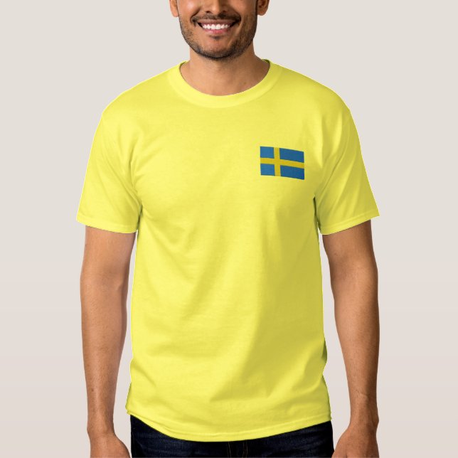 Swedish Flag Scandinavian Embroidered T-Shirt (Front)