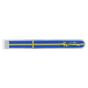 Swedish flag          silver finish tie bar