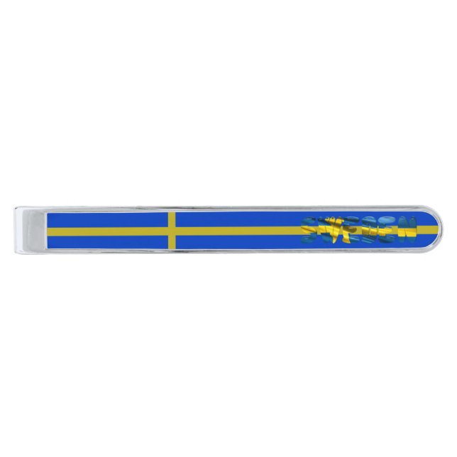 Swedish flag          silver finish tie bar (Front)