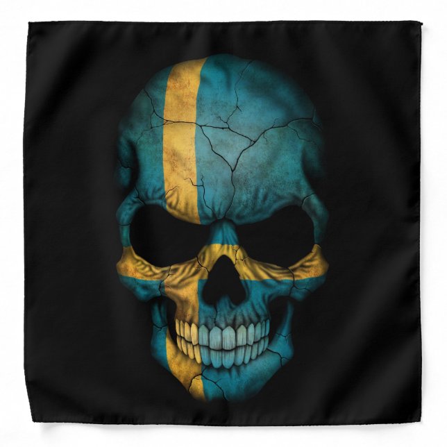 Swedish Flag Skull on Black Bandana (Front)