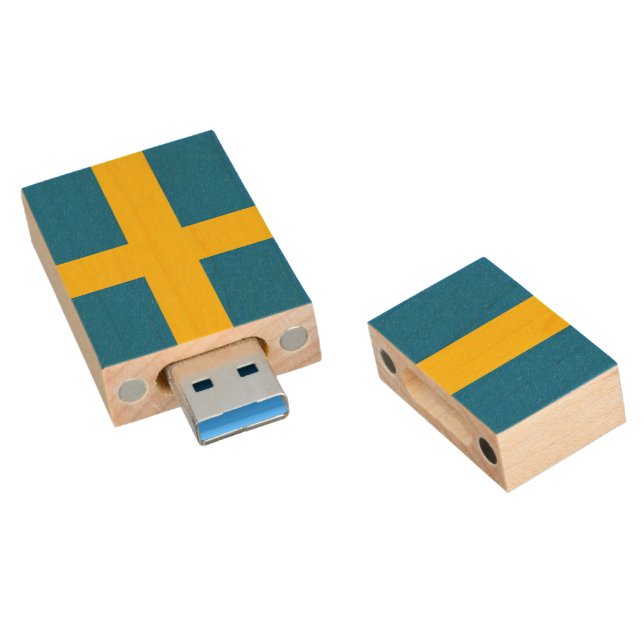 Swedish Flag (Sweden) Wood USB Flash Drive (Angled)