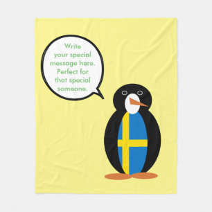 Swedish Flag Talking Ms. Penguin Personalized Fleece Blanket