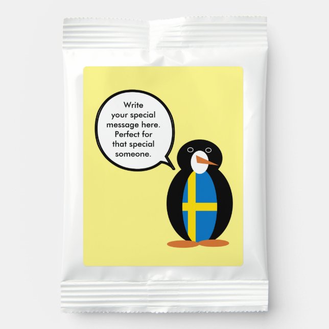 Swedish Flag Talking Ms. Penguin Personalized  Hot Chocolate Drink Mix (Front)