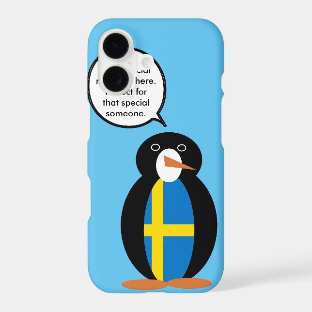 Swedish Flag Talking Ms. Penguin Personalized  Iphone Case (Back)