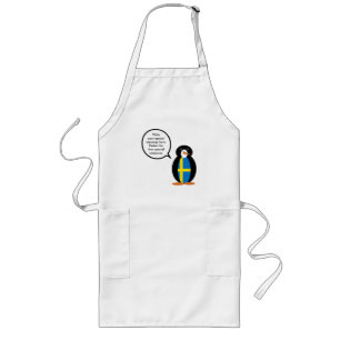 Swedish Flag Talking Ms. Penguin Personalized Long Apron