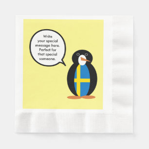 Swedish Flag Talking Ms. Penguin Personalized  Napkins