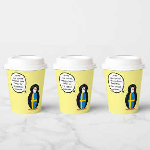 Swedish Flag Talking Ms. Penguin Personalized Paper Cups