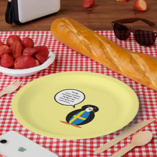 Swedish Flag Talking Ms. Penguin Personalized Paper Plates