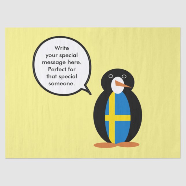 Swedish Flag Talking Ms. Penguin Personalized  Tissue Paper (Front)