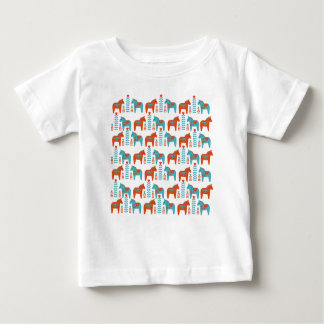 Swedish Folk Art Dola Horses and Flowers Pattern Baby T-Shirt