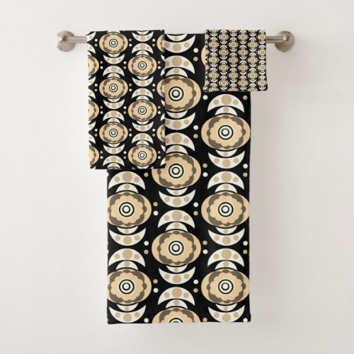 Swedish folk art inspired towel set in beigeblack