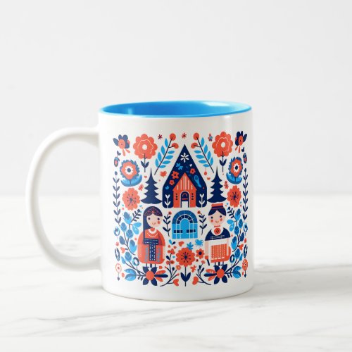 Swedish Folk Art Name Two_Tone Coffee Mug