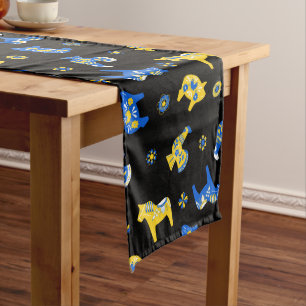 Swedish Folk Dala Farm Animals l Blue and Yellow Long Table Runner