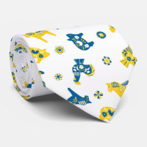 Swedish Folk Dala Farm Animals l Blue and Yellow Neck Tie