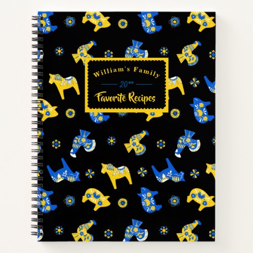 Swedish Folk Dala Farm Animals l Blue and Yellow Notebook