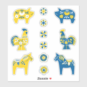 Swedish Folk Dala Farm Animals l Blue and Yellow Sticker