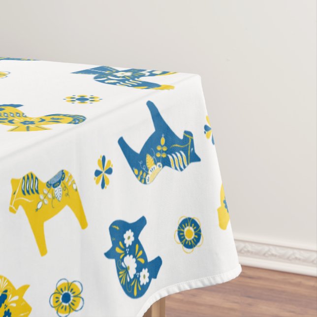 Swedish Folk Dala Farm Animals l Blue and Yellow Tablecloth (In Situ)