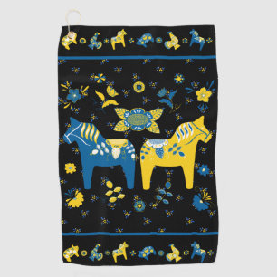 Swedish Folk Dala Horse Golf Towel