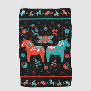 Swedish Folk Dala Horse Golf Towel