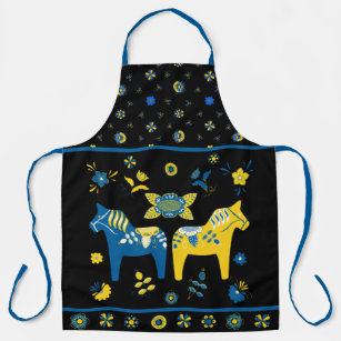 Swedish Folk Dala Horse l Blue and Yellow Apron