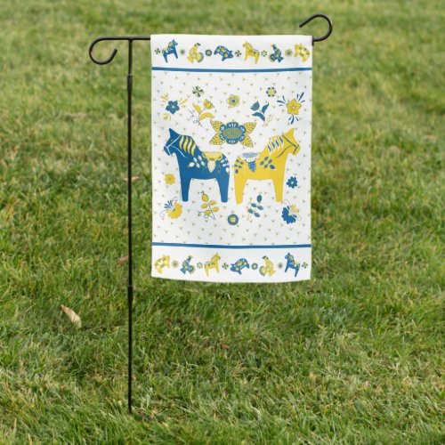 Swedish Folk Dala Horse l Blue and Yellow Garden Flag