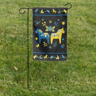 Swedish Folk Dala Horse l Blue and Yellow Garden Flag