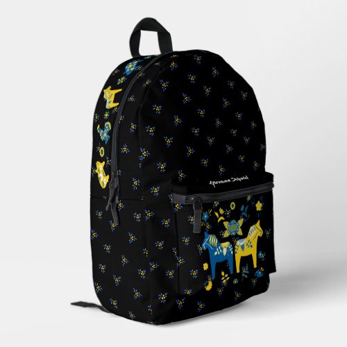 Swedish Folk Dala Horse l Blue and Yellow Printed Backpack