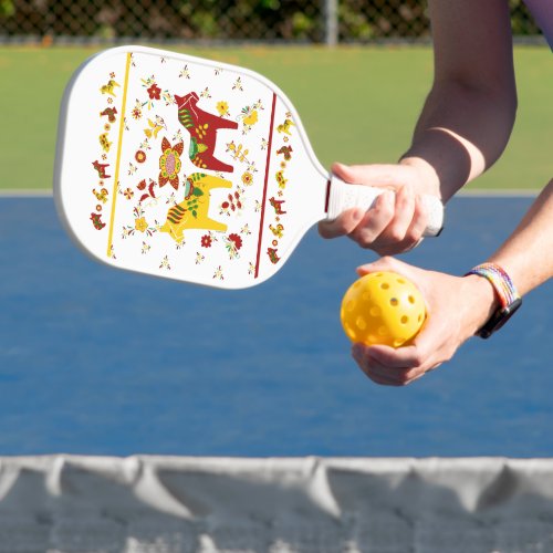 Swedish Folk Dala Horse l Red and Yellow Pickleball Paddle