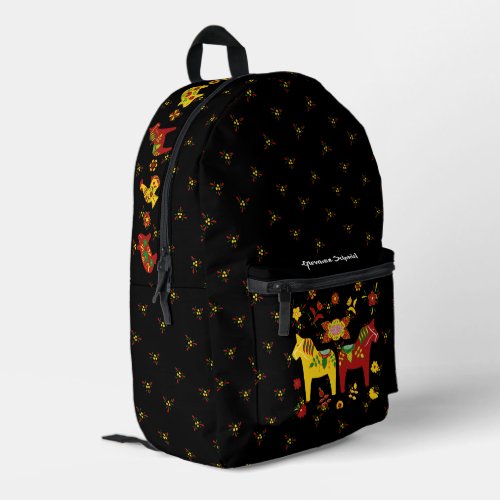 Swedish Folk Dala Horse l Red and Yellow Printed Backpack