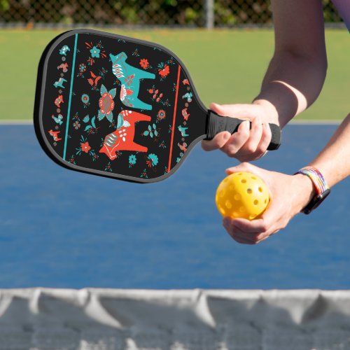 Swedish Folk Dala Horse l Teal and Red Pickleball Paddle