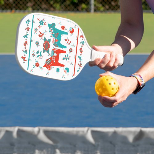 Swedish Folk Dala Horse l Teal and Red Pickleball Paddle