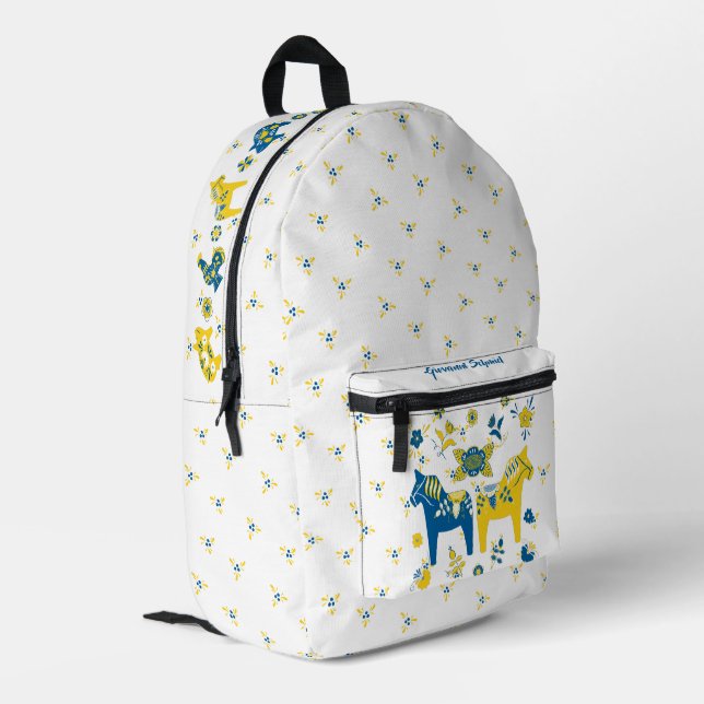 Swedish Folk Dala Horse Printed Backpack (Back Corner Left)