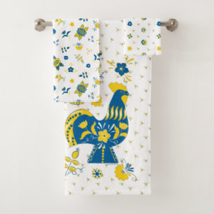 Swedish Folk Dala Rooster Bath Towel Set